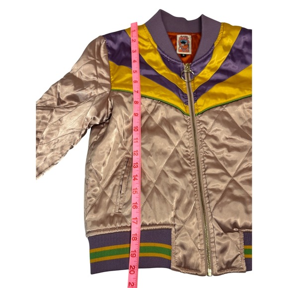 Classic Rock Couture Satin Bomber Jacket Size Small Gold Purple Yellow Retro 70s - Picture 4 of 11